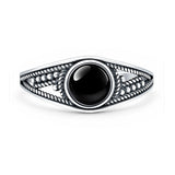 Lab Created Black Onyx Round Stone Ring Oxidized 925 Sterling Silver