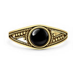 Lab Created Black Onyx Round Stone Ring Oxidized 925 Sterling Silver