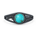 Turquoise Round Stone Ring Oxidized 925 Sterling Silver