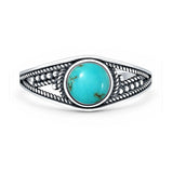 Turquoise Round Stone Ring Oxidized 925 Sterling Silver