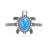 Lab Created Blue Opal Sea Turtle Ring Oxidized 925 Sterling Silver