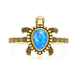 Lab Created Blue Opal Sea Turtle Ring Oxidized 925 Sterling Silver