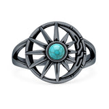 Turquoise Celestial Sun Moon Ring Oxidized 925 Sterling Silver