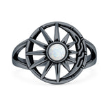 White Opal Celestial Sun Moon Ring  925 Sterling Silver