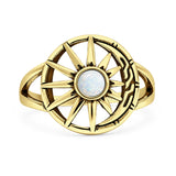 White Opal Celestial Sun Moon Ring  925 Sterling Silver