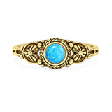 Lab Created Blue Opal Floral Stone Ring Oxidized 925 Sterling Silver