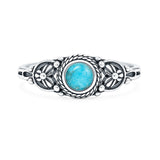 Turquoise Floral Stone Ring Oxidized 925 Sterling Silver