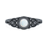 Lab Created White Opal Floral Stone Ring Oxidized 925 Sterling Silver