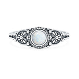 Lab Created White Opal Floral Stone Ring Oxidized 925 Sterling Silver