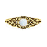 Lab Created White Opal Floral Stone Ring Oxidized 925 Sterling Silver