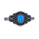 Lab Created Blue Opal Scroll Filigree Ring Oxidized 925 Sterling Silver