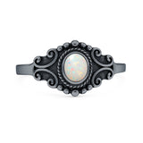 Lab Created White Opal Scroll Filigree Ring Oxidized 925 Sterling Silver