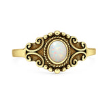 Lab Created White Opal Scroll Filigree Ring Oxidized 925 Sterling Silver