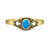 Lab Created Blue Opal Filigree Ring Oxidized 925 Sterling Silver