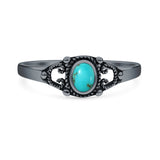 Turquoise Filigree Ring Oxidized 925 Sterling Silver