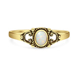 Lab Created White Opal Filigree Ring Oxidized 925 Sterling Silver