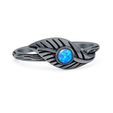 Lab Created Blue Opal Leaf Ring Oxidized 925 Sterling Silver