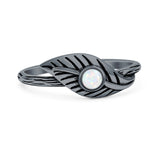 Lab Created White Opal Leaf Ring Oxidized 925 Sterling Silver