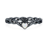 Lab Created White Opal Claddagh Heart Ring Oxidized 925 Sterling Silver