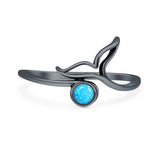 Lab Created Blue Opal Whale Tail Ring Oxidized 925 Sterling Silver