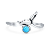 Lab Created Blue Opal Whale Tail Ring Oxidized 925 Sterling Silver
