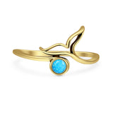 Lab Created Blue Opal Whale Tail Ring Oxidized 925 Sterling Silver