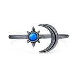 Lab Created Blue Opal Sun and Moon Ring Oxidized 925 Sterling Silver