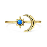 Lab Created Blue Opal Sun and Moon Ring Oxidized 925 Sterling Silver
