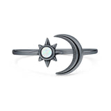 Lab Created White Opal Sun and Moon Ring Oxidized 925 Sterling Silver