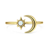 Lab Created White Opal Sun and Moon Ring Oxidized 925 Sterling Silver