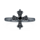 Lab Created Black Onyx Medieval Cross Ring Oxidized 925 Sterling Silver