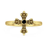Lab Created Black Onyx Medieval Cross Ring Oxidized 925 Sterling Silver