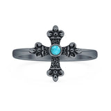 Turquoise Medieval Cross Ring Oxidized 925 Sterling Silver