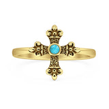 Turquoise Medieval Cross Ring Oxidized 925 Sterling Silver