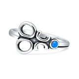 Lab Created Blue Opal Scissors Ring Oxidized 925 Sterling Silver