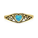 Lab Created Blue Opal Heart Ring Oxidized 925 Sterling Silver