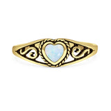 Lab Created White Opal Heart Ring Oxidized 925 Sterling Silver
