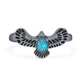 Lab Created Blue Opal Eagle Ring Oxidized 925 Sterling Silver