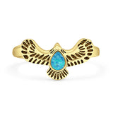 Lab Created Blue Opal Eagle Ring Oxidized 925 Sterling Silver