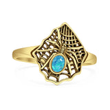 Lab Created Blue Opal Spider Web Ring Oxidized 925 Sterling Silver