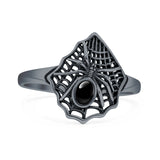 Lab Created Black Onyx Spider Web Ring Oxidized 925 Sterling Silver