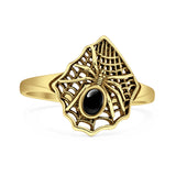 Lab Created Black Onyx Spider Web Ring Oxidized 925 Sterling Silver