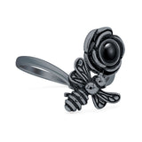 Lab Created Black Onyx Bee Flower Ring Oxidized 925 Sterling Silver