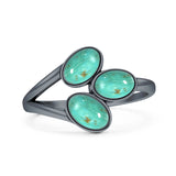 Minimalist 12.4mm Oval Turquoise Three Stone Trio Ring 925 Sterling Silver