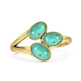 Minimalist 12.4mm Oval Turquoise Three Stone Trio Ring 925 Sterling Silver