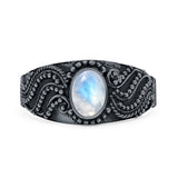 Lab Created Moonstone Bali Ring Oxidized 925 Sterling Silver