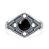 Lab Created Black Onyx Bali Ring Oxidized 925 Sterling Silver