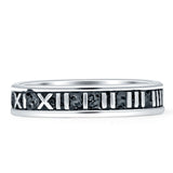 Minimalist 4mm Roman Numeral Clock Band Oxidized 925 Sterling Silver
