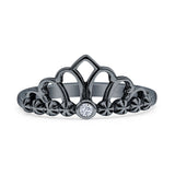 Round 9mm Cubic Zirconia Crown Ring Oxidized 925 Sterling Silver