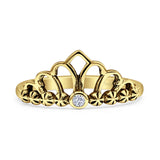 Round 9mm Cubic Zirconia Crown Ring Oxidized 925 Sterling Silver